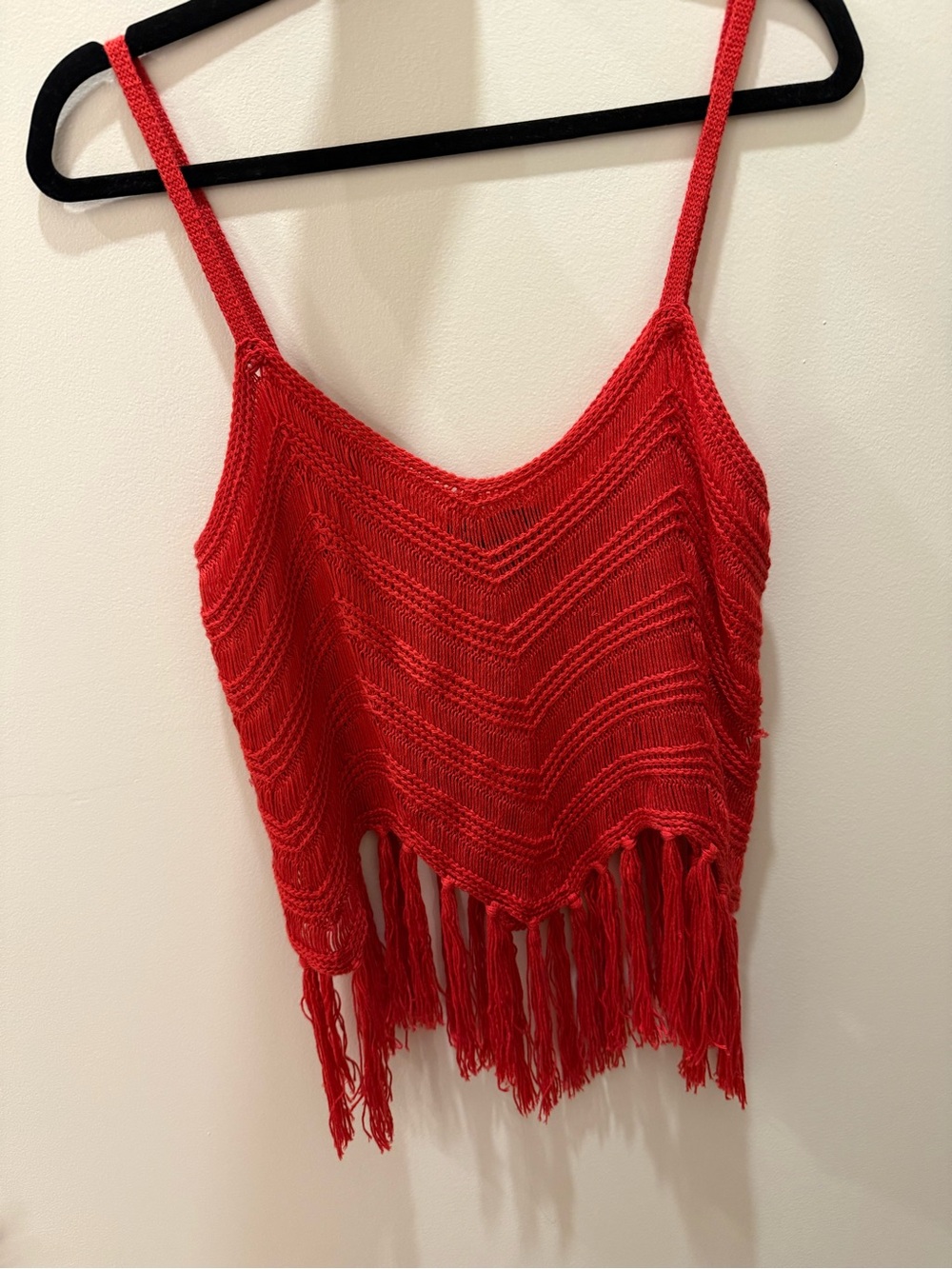 Rock & Roll Cowgirl Red Crochet Fringe Tank Top